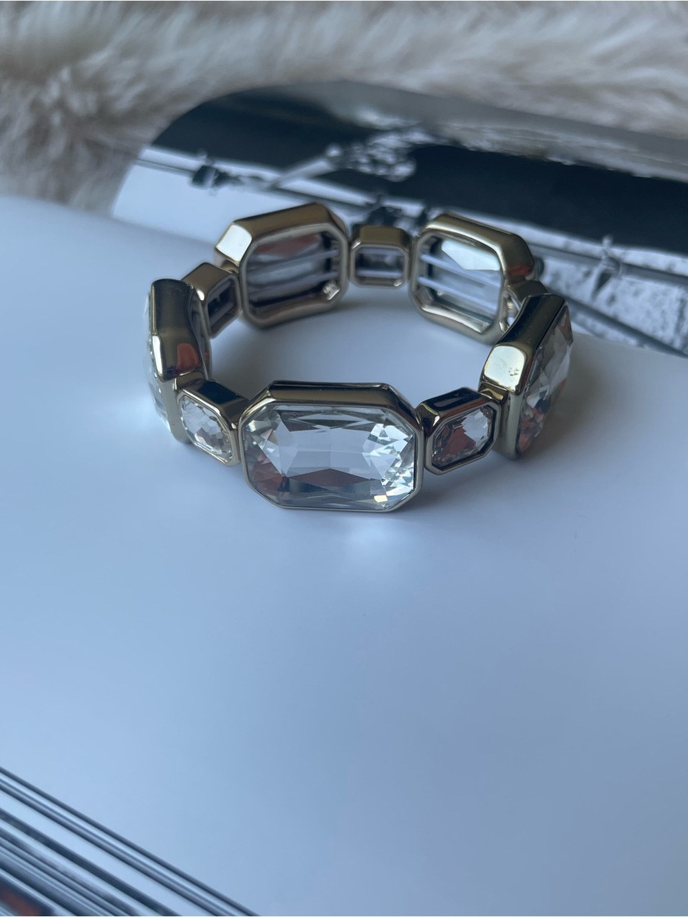 J. Crew Gold-Tone Stretch Bracelet with Clear Crystals